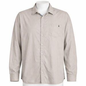 Volcom X Factor Mens Collared Button Shirt Size XXL Tan Long Sleeve Casual Solid